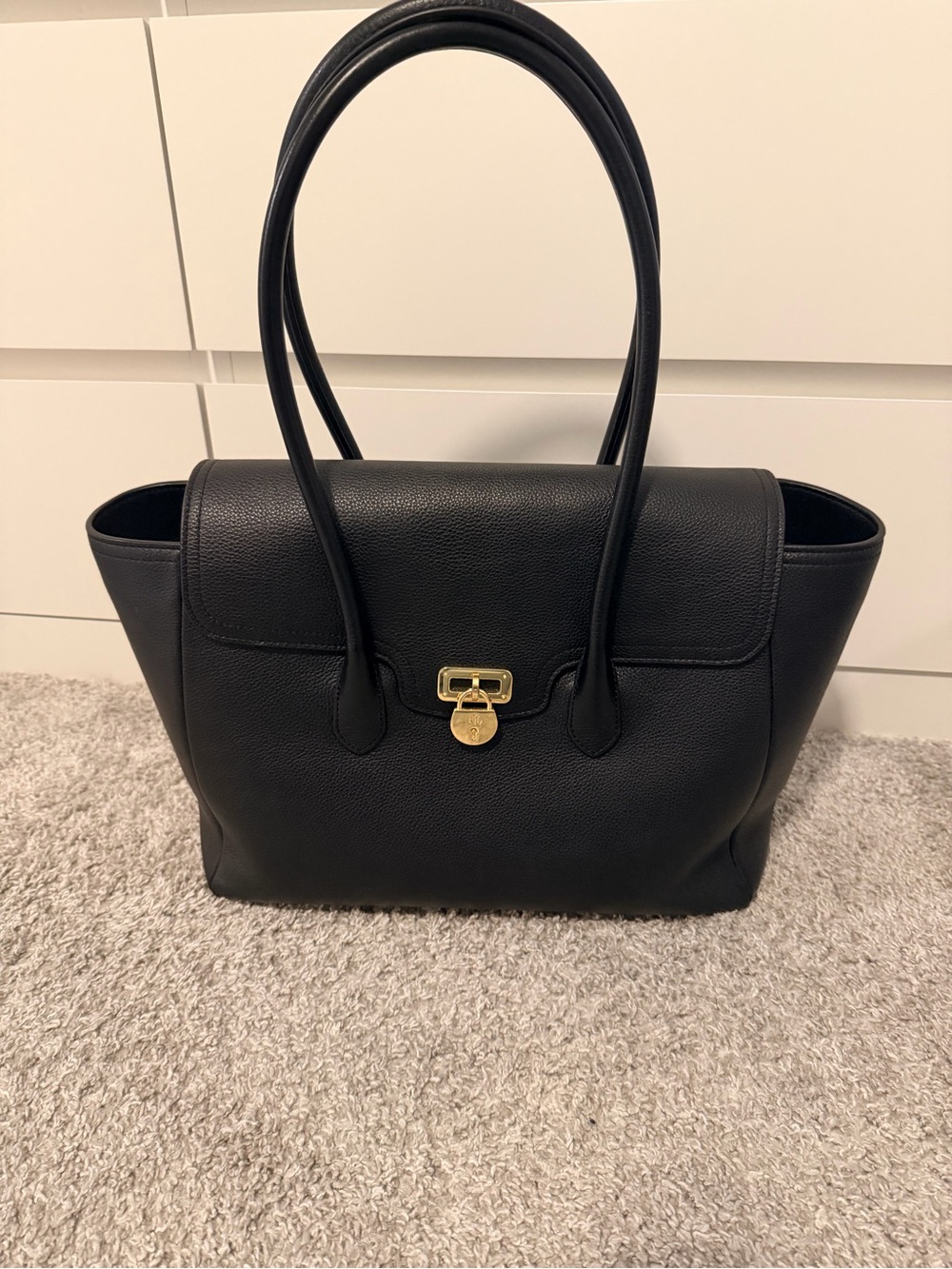 Ralph Lauren Black Leather Tote with Gold Hardware